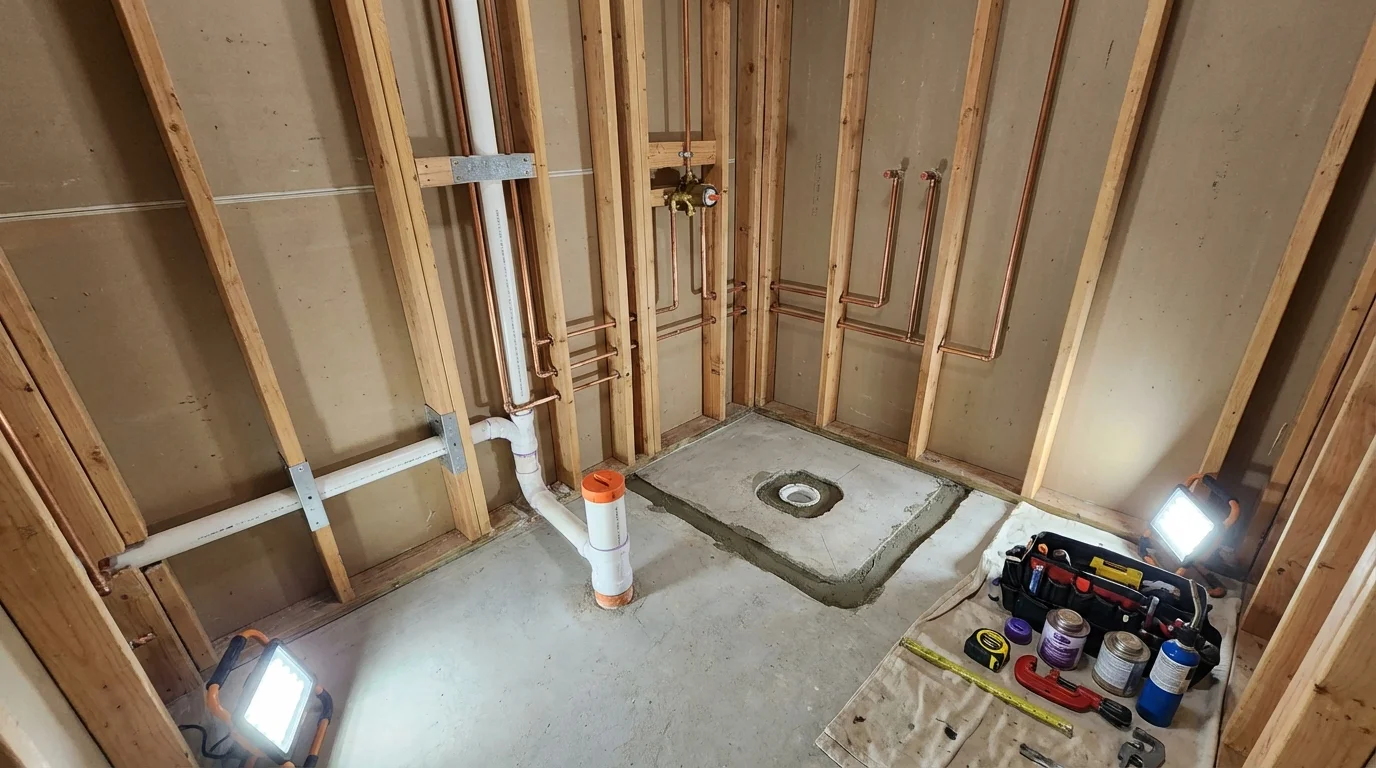 Bathroom rough-in plumbing during remodel by Johns Plumbing LLC in Waconia