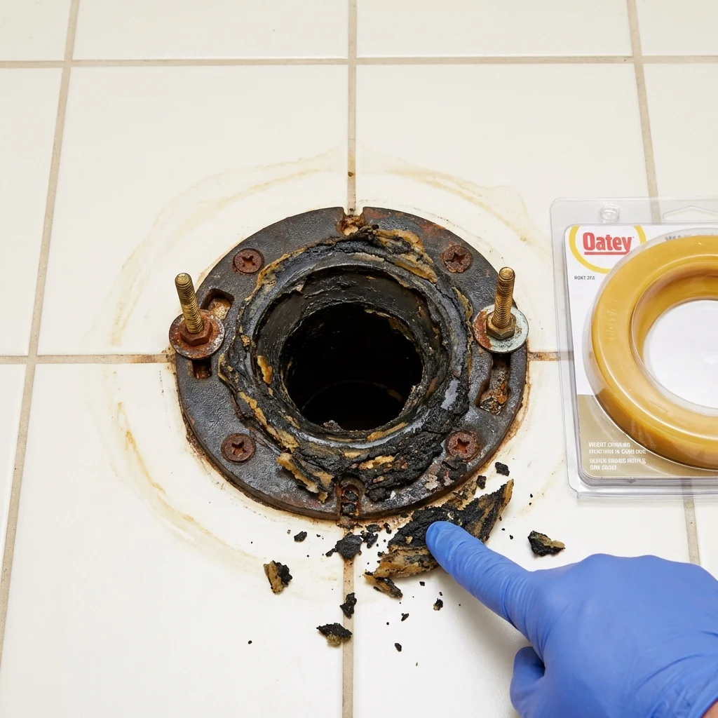 Failed wax ring showing water seepage at the base of a toilet in a Waconia, MN home