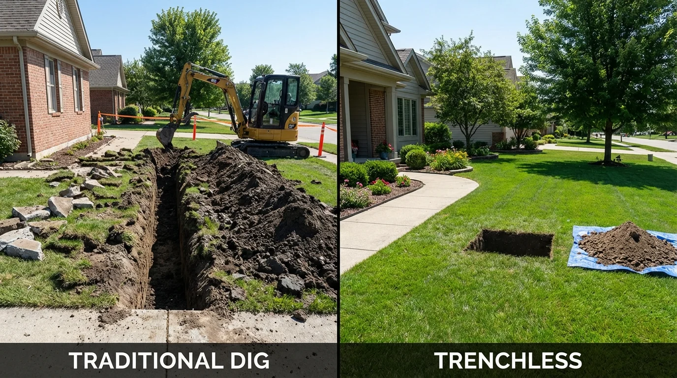 Trenchless sewer repair with minimal yard damage versus traditional excavation in Waconia, MN